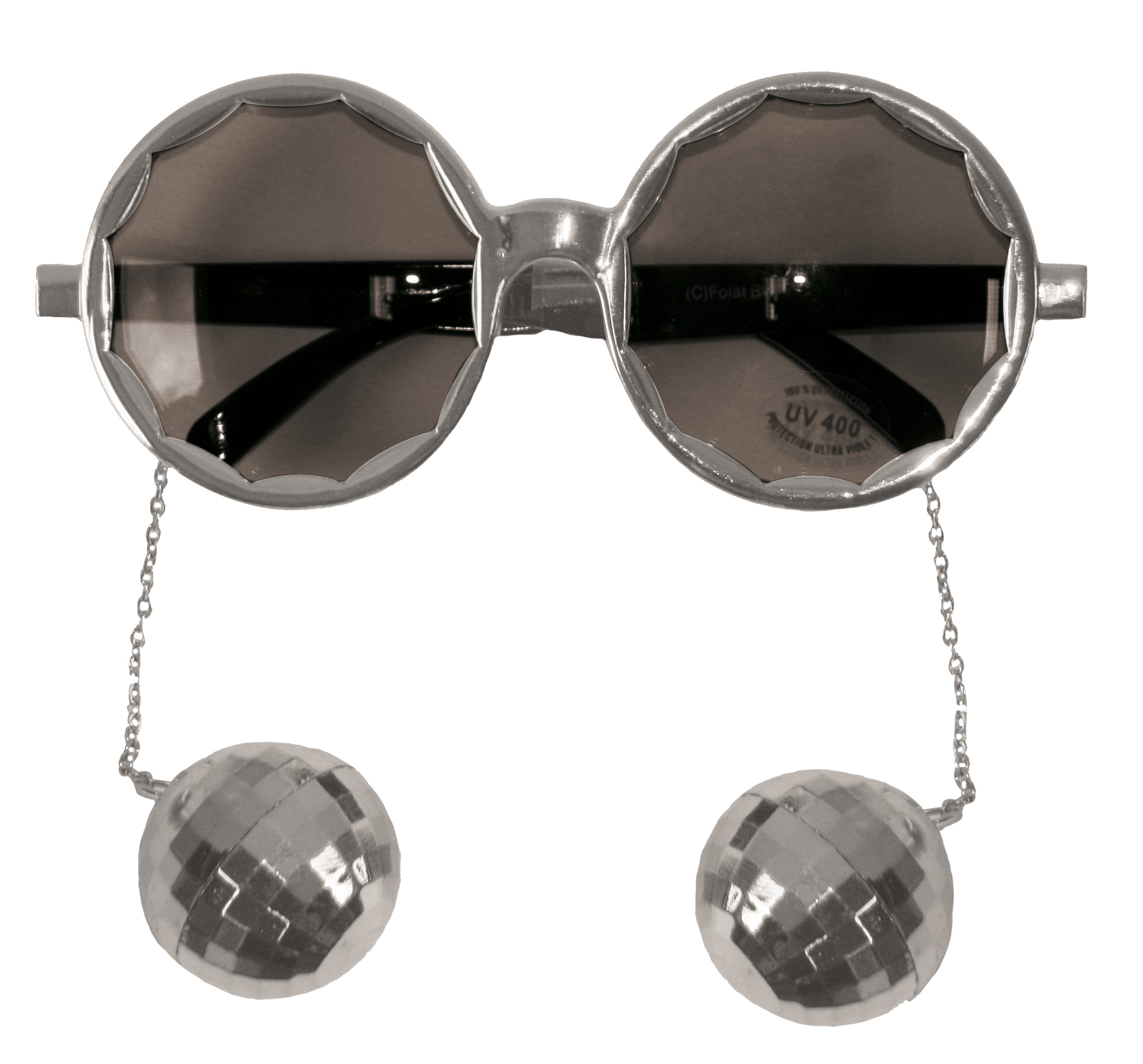 Speeltoestellen Norm radium Zilveren zonnebril met discoballen aan kettinkje